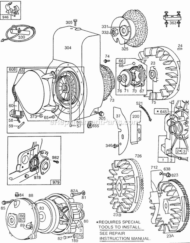 Blower HsgFlywheelsRewinds Diagram and Parts List for  Briggs and Stratton Engine